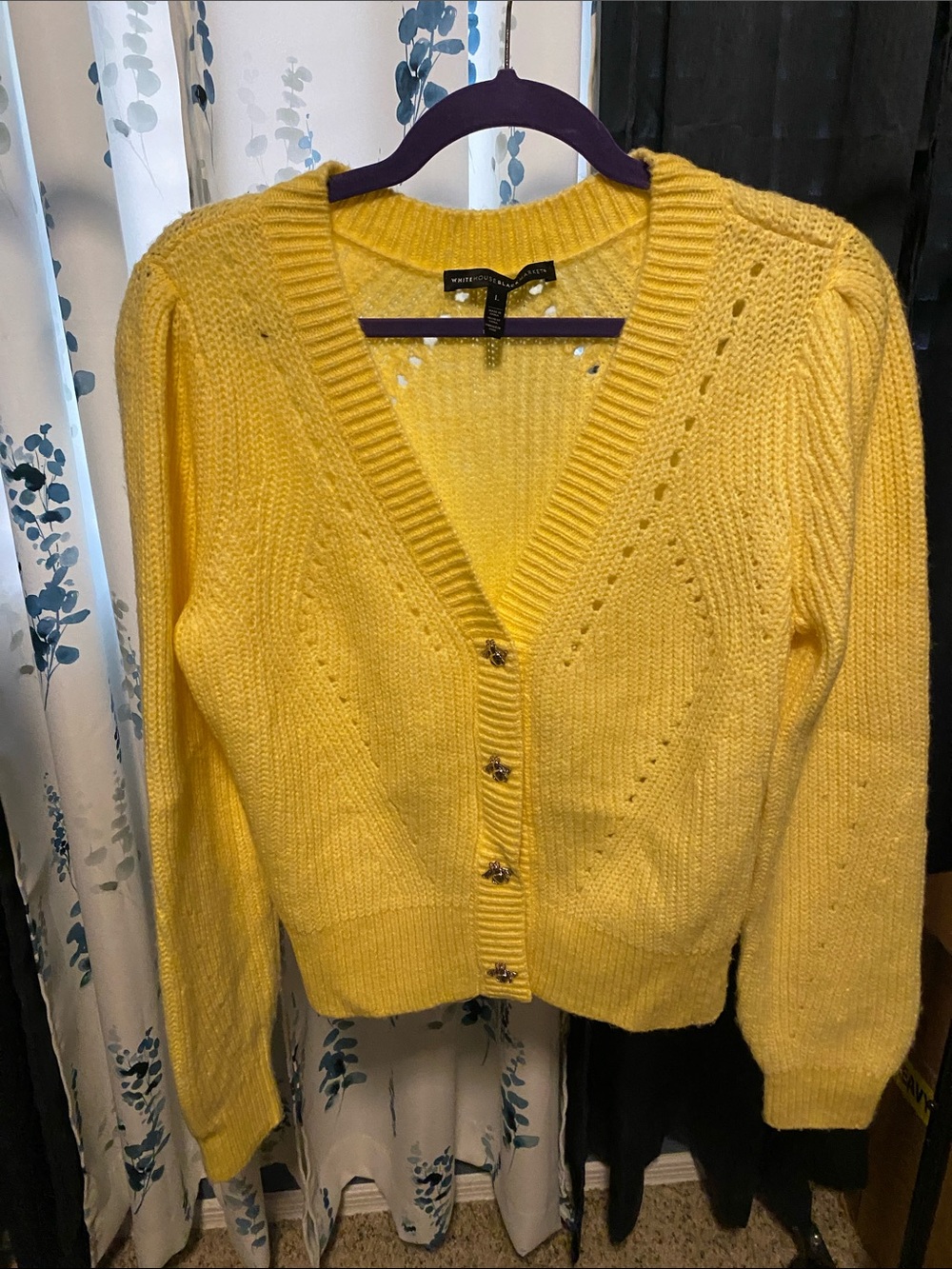 White House Black Market Bright Yellow V-Neck Button Crop Cardigan
